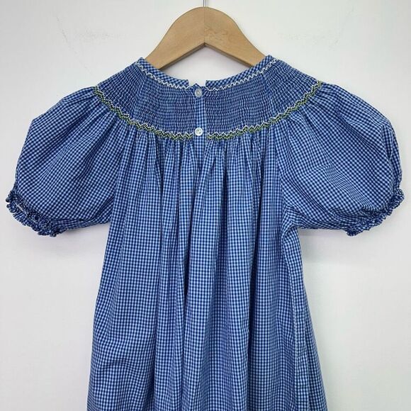 Anavini Kids Blue Gingham Smocked Worm and Apple Puff Sleeve Maxi Dress - Picture 7 of 7